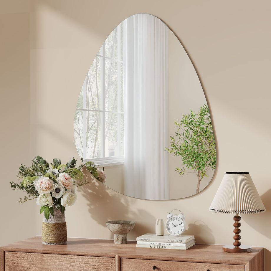 Dripex Irregular Wall Mirror, 65 x 50cm/ 70 x 50cm Frameless Bathroom Mirror Wall Mounted with Pre-Fitted Hanging Holes & Fixing Kit - Wall Mounted Horizontally or Vertically