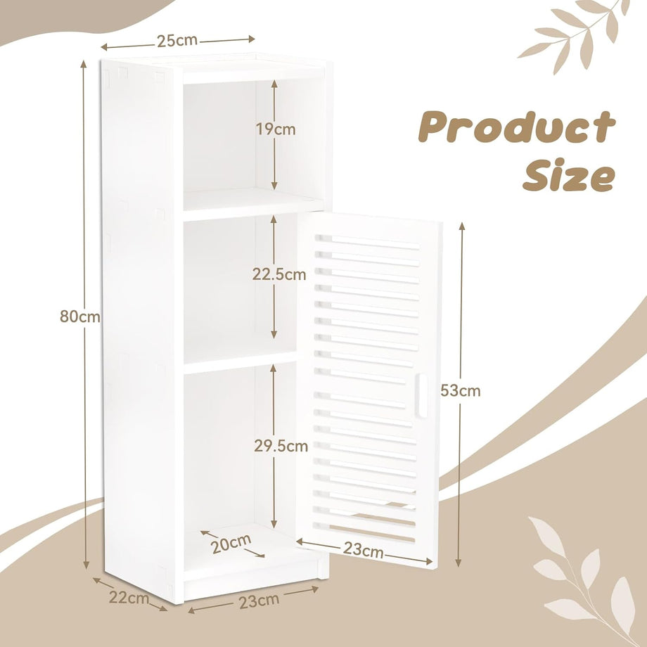 Dripex 3 Tier Bathroom Storage Cabinet White, 25W x 22D x 80H cm Waterproof Dustproof design, Compact Space-saving Size, Tool-free Disassembly, Free Standing