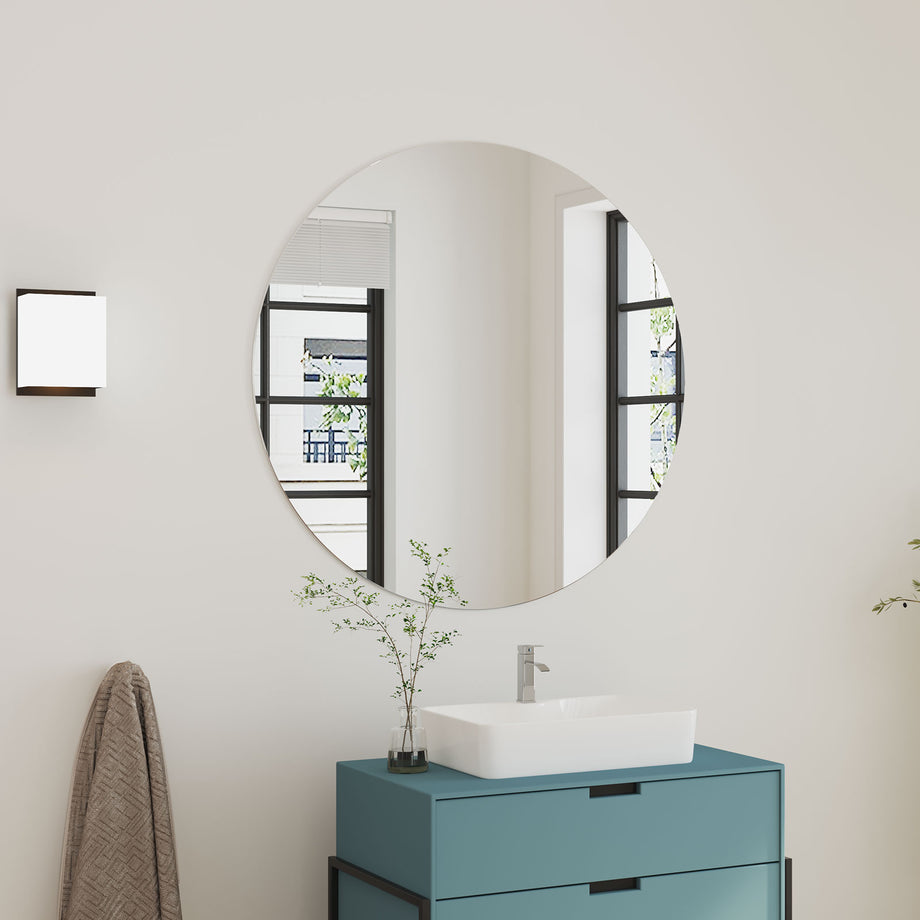 Dripex Frameless Bathroom Mirror, Wall Mounted Bathroom Mirror with Bevelled Edge & Pre-Drilled Holes for Dressing Room Bedroom Living Room