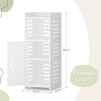 Dripex 4 Tier Bathroom Floor Cabinet, 30W x 30D x 80H cm, White Storage Cabinet with Door, Narrow Free Standing Cupboards Adjustable Shelves for Bathroom or Bedroom