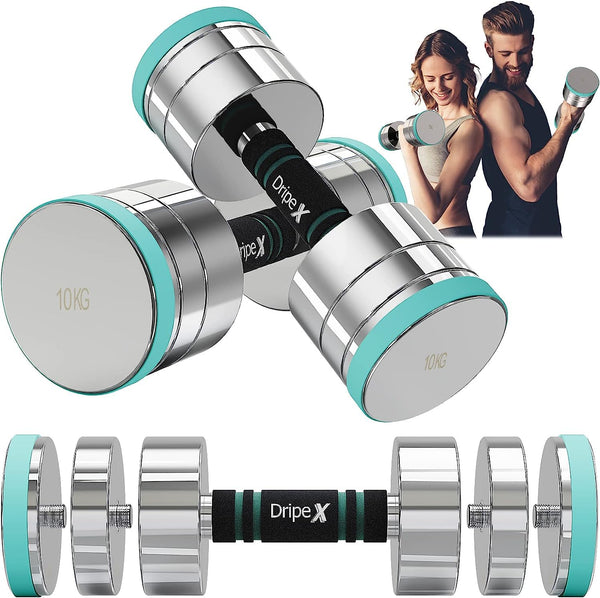 Dripex Steel Adjustable Dumbbells Set 2.5kg 5kg 7.5kg 10kg 15kg 25kg Dumbbells Pair Hand Weights with Foam Handle for Men Women Home Gym Fitness Dumbbell Training