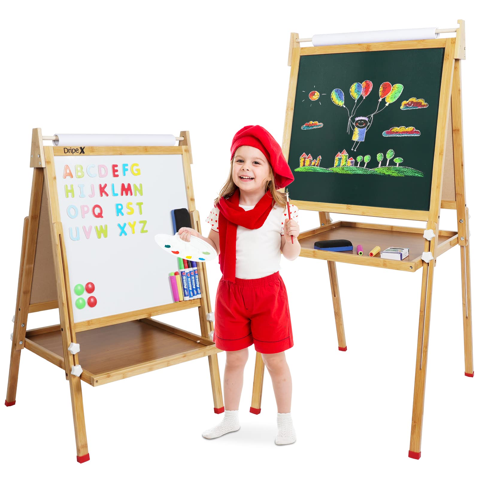 Bamboo Easel Art Easel Paper Roll Double Sided Height Adjustable Magnetic Chalkboard Easel Painting Blackboard Other Accessories