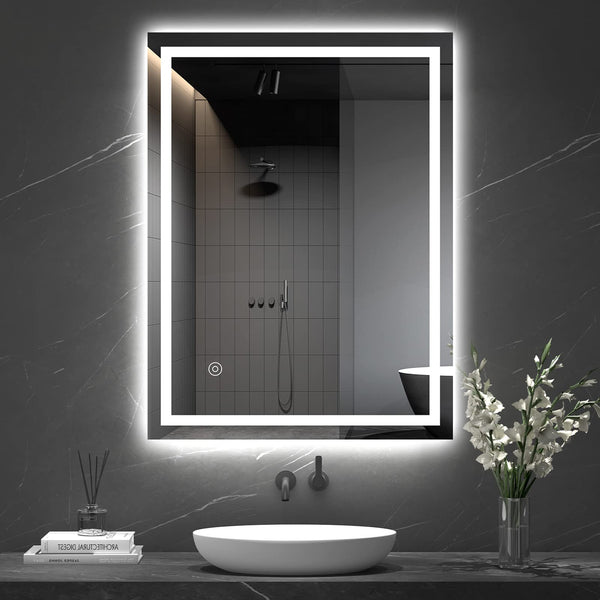 Dripex Bathroom Mirror with LED Lights, 600 * 800 MM Illuminated Bathroom Mirror Wall Mounted Vanity Mirror, Bathroom Light Mirror with Demister Pad, Horizontal/Vertical