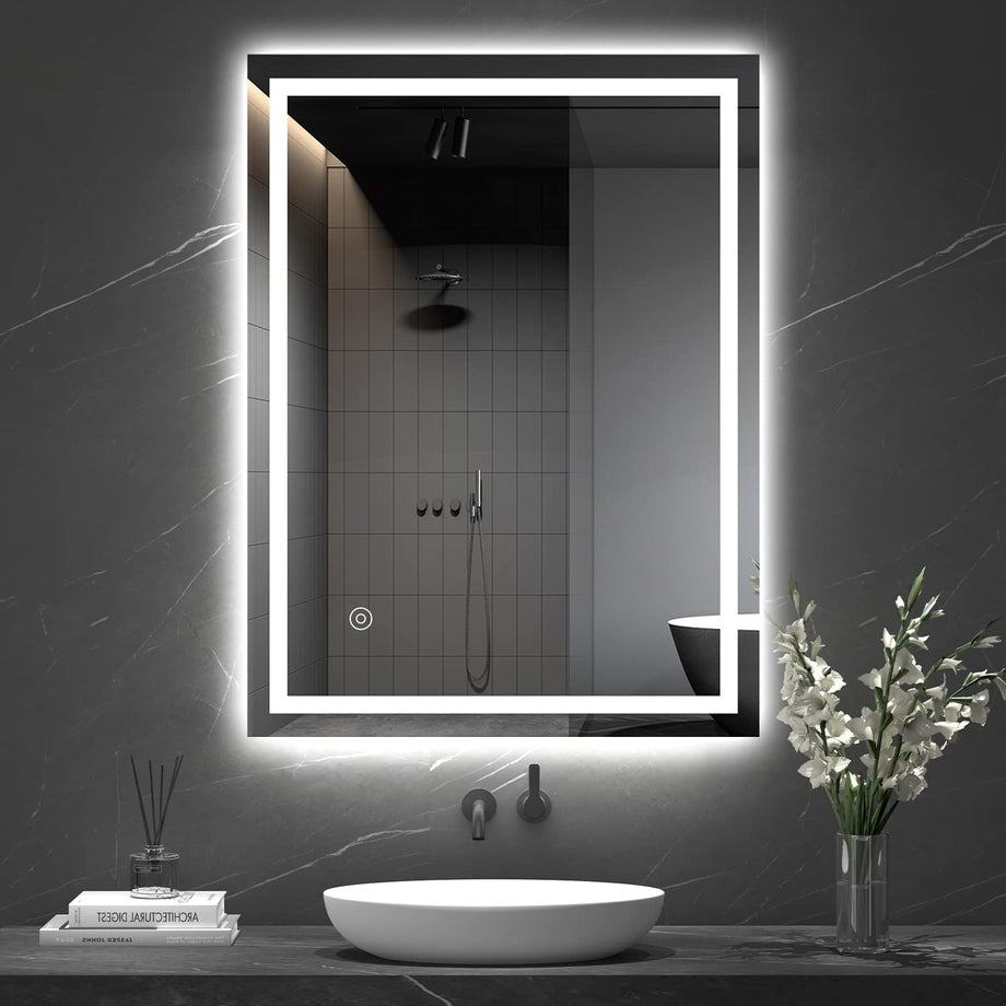 Dripex Bathroom Mirror with LED Lights, 600 * 800 MM Illuminated Bathroom Mirror Wall Mounted Vanity Mirror, Bathroom Light Mirror with Demister Pad, Horizontal/Vertical