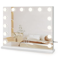 Dripex Hollywood Vanity Mirror with Lights, 50×42cm Large Lighted Makeup Mirror with 14 Dimmable LED Bulbs, USB Cable, Touchscreen Control, Cosmetic Tabletop Mirror for Bedroom, Dressing Room(White)