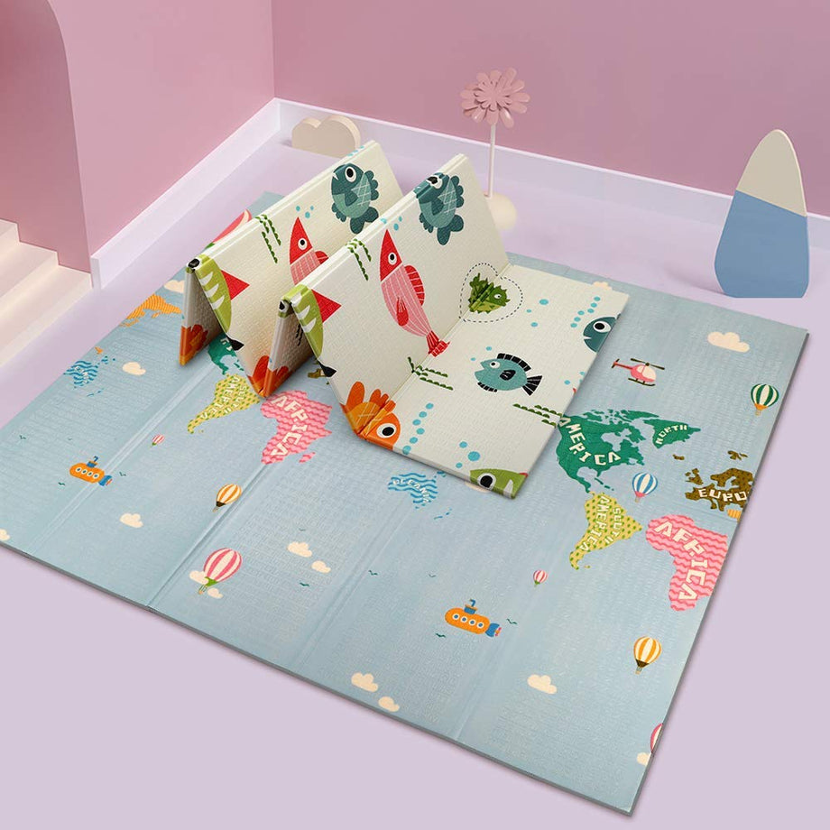 Dripex Baby Play Mat for Floor, 197×177×1cm Large Foldable Activity Mat with Alphabet & Numbers, Kids Soft Foam Crawling Playmat, Double-Sided, Waterproof, Lightweight and Easy to Clean