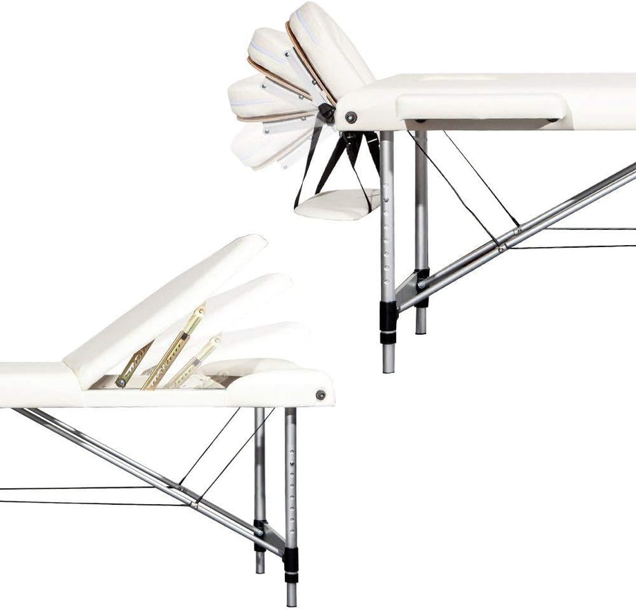 Vesgantti Portable Massage Bed Table - 3-Section Aluminum Foldable Beauty Couch for Reiki Therapy Treatment Salon Healing - Metal Headrest Support/with Carry Bag (Black)