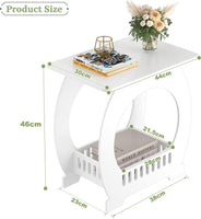 Dripex 2-Tier Side End Table with Storage Shelf Basket, White Small Bedside Table, Slim Arch Narrow Nightstand Small Spaces for Living Room, Bedroom, Bathroom, Balcony