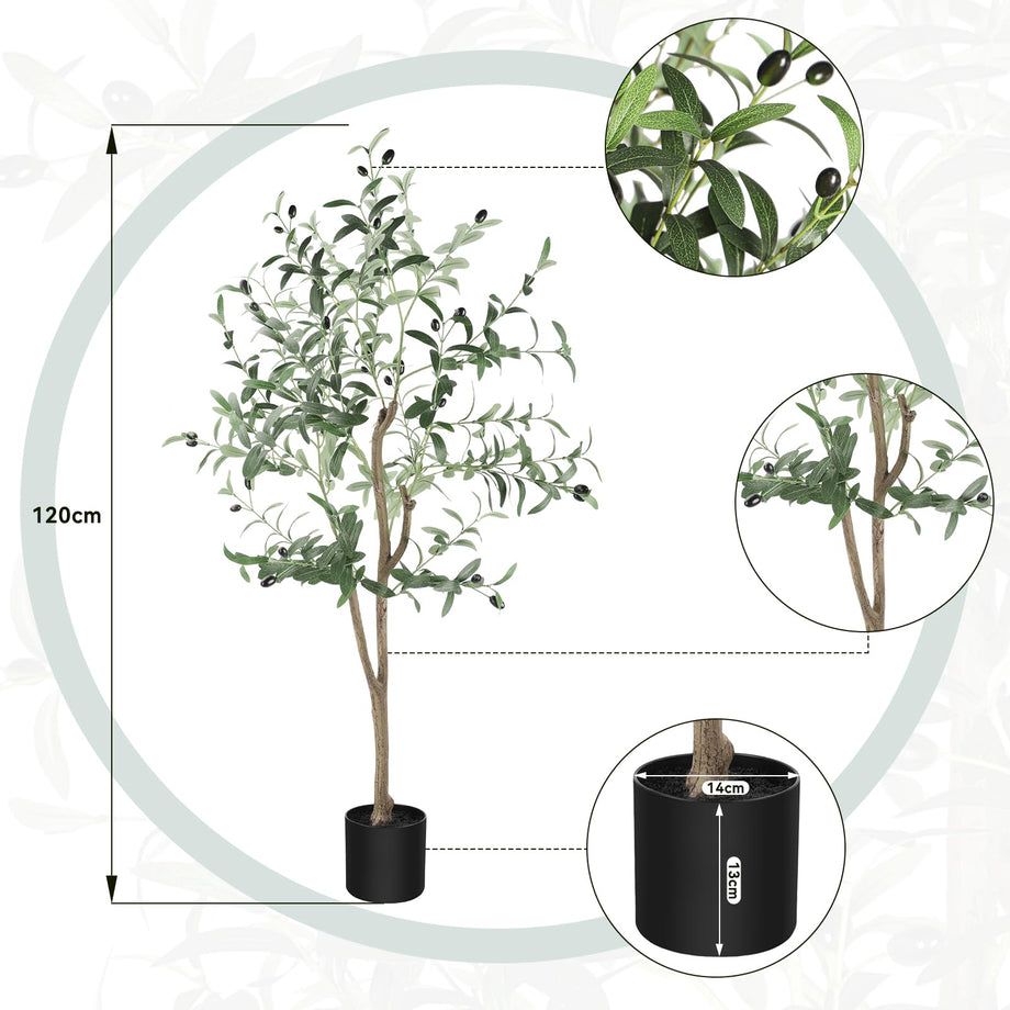 YOLEO 4FT Artificial Olive Tree Tall Faux Silk Olive Plant Lifelike Fake Tree for Home Office Indoor Decor (Style 1)
