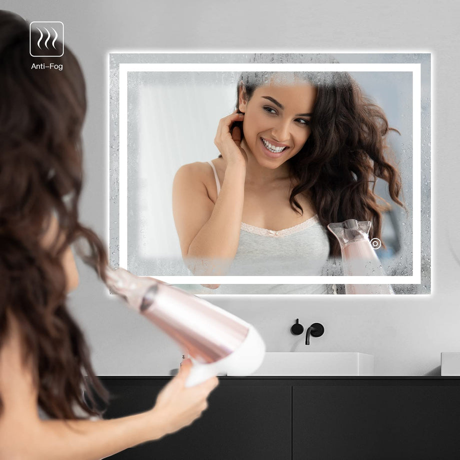 Dripex Bathroom Mirror with LED Lights, 600 * 800 MM Illuminated Bathroom Mirror Wall Mounted Vanity Mirror, Bathroom Light Mirror with Demister Pad, Horizontal/Vertical