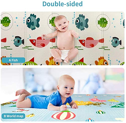 Dripex Baby Play Mat for Floor, 197×177×1cm Large Foldable Activity Mat with Alphabet & Numbers, Kids Soft Foam Crawling Playmat, Double-Sided, Waterproof, Lightweight and Easy to Clean