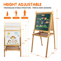 Dripex Kids Easel Bamboo,Childrens Art Easel with Paper Roll,Double-Sided Height Adjustable Magnetic Chalkboard Easel,Kids Painting Blackboard with Other Accessories for Toddler