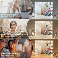 Dripex Hollywood Vanity Mirror with Lights, 50×42cm Large Lighted Makeup Mirror with 14 Dimmable LED Bulbs, USB Cable, Touchscreen Control, Cosmetic Tabletop Mirror for Bedroom, Dressing Room(White)