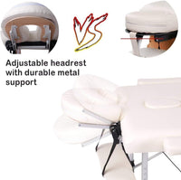 Vesgantti Portable Massage Bed Table - 3-Section Aluminum Foldable Beauty Couch for Reiki Therapy Treatment Salon Healing - Metal Headrest Support/with Carry Bag (Black)