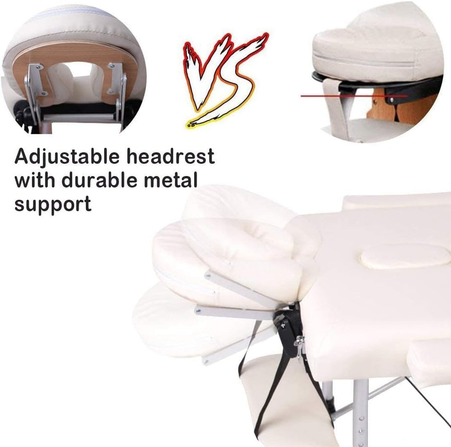 Vesgantti Portable Massage Bed Table - 3-Section Aluminum Foldable Beauty Couch for Reiki Therapy Treatment Salon Healing - Metal Headrest Support/with Carry Bag (Black)