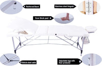 Vesgantti Portable Massage Bed Table - 3-Section Aluminum Foldable Beauty Couch for Reiki Therapy Treatment Salon Healing - Metal Headrest Support/with Carry Bag (Black)