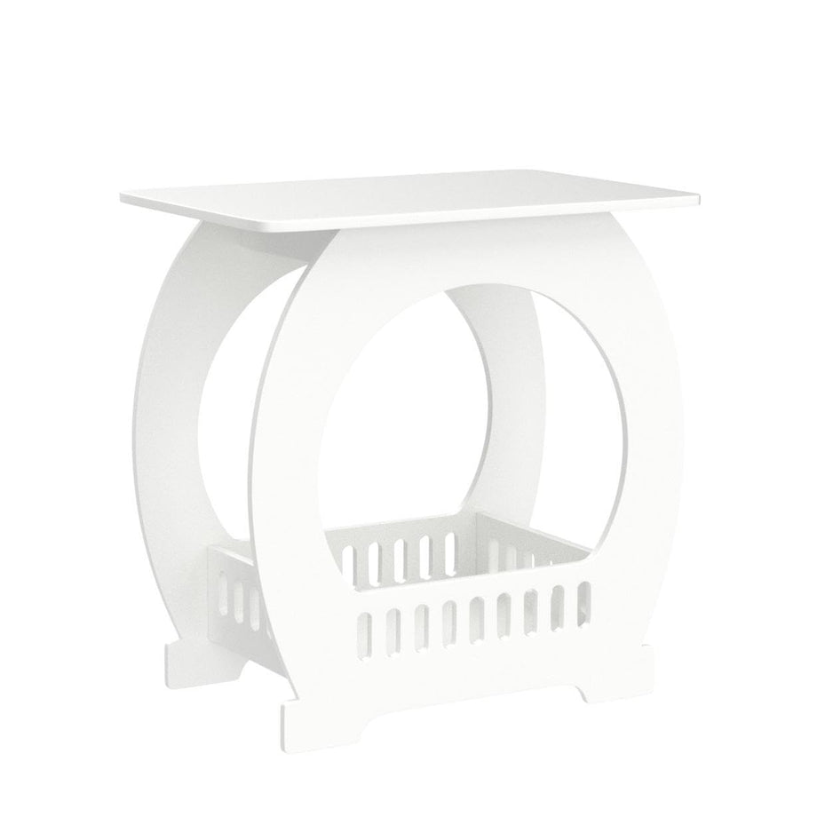 Dripex 2-Tier Side End Table with Storage Shelf Basket, White Small Bedside Table, Slim Arch Narrow Nightstand Small Spaces for Living Room, Bedroom, Bathroom, Balcony