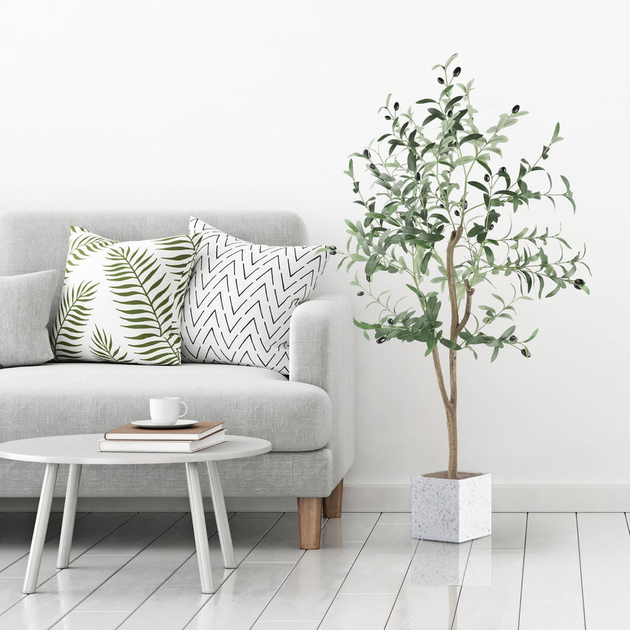 YOLEO 4FT Artificial Olive Tree Tall Faux Silk Olive Plant Lifelike Fake Tree for Home Office Indoor Decor (Style 1)