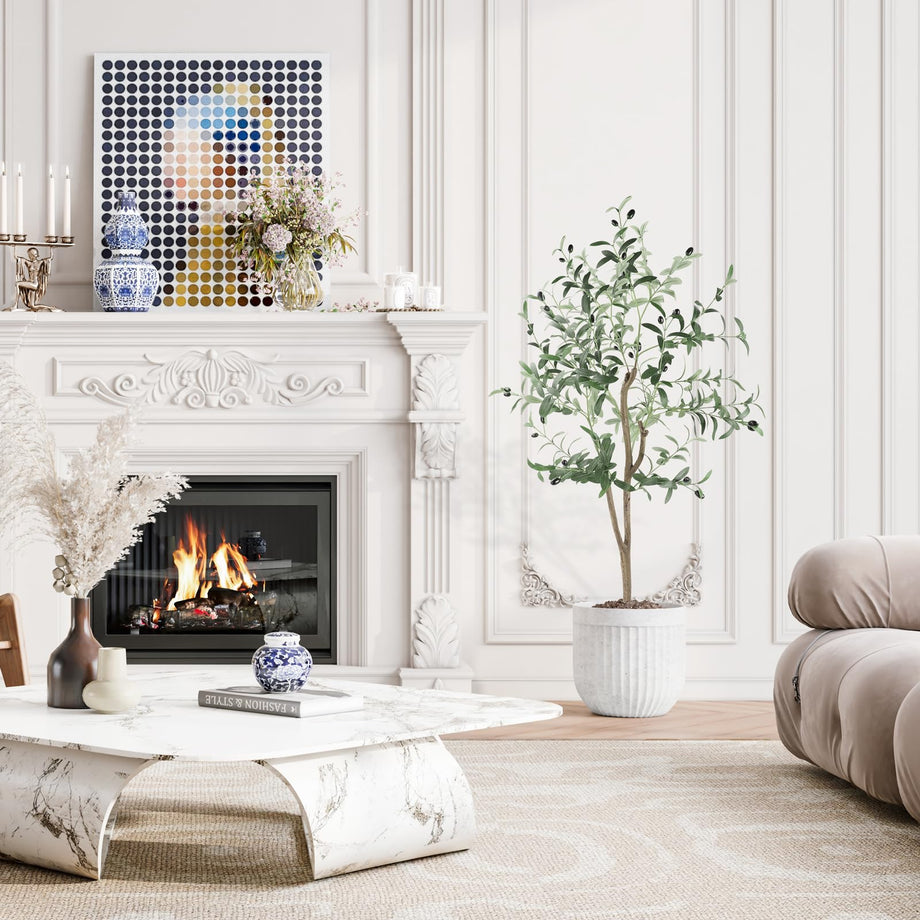 YOLEO 4FT Artificial Olive Tree Tall Faux Silk Olive Plant Lifelike Fake Tree for Home Office Indoor Decor (Style 1)