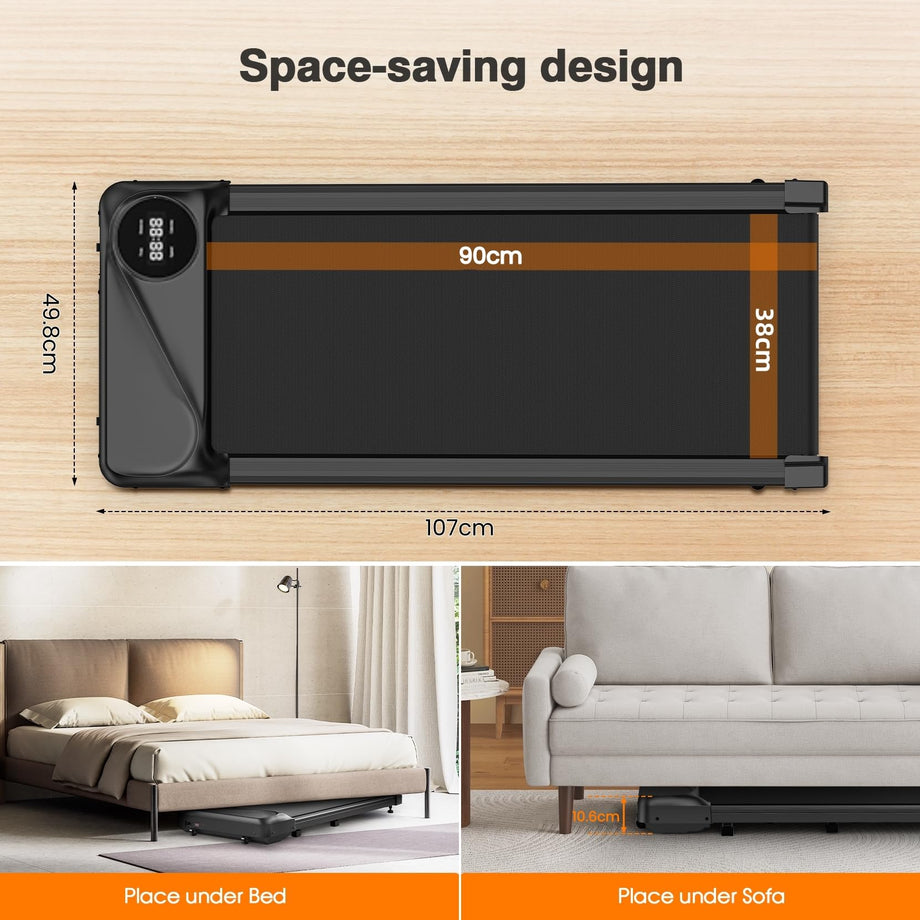 Dripex Under Desk Treadmill, 2.5HP Walking Pad Treadmill with Shock-absorbing Cushions & Comfortable Running Belt, Portable Walking Machine with Remote Control and LED Display, 1-6km/h, No Assembly