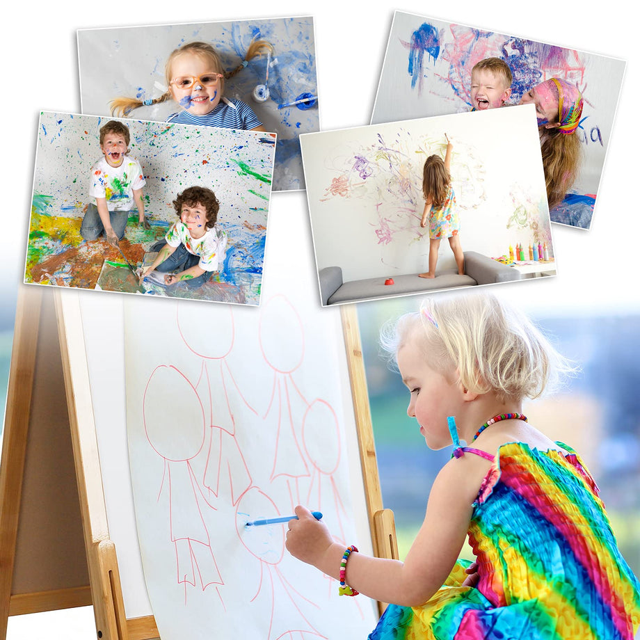 Dripex Kids Easel Bamboo,Childrens Art Easel with Paper Roll,Double-Sided Height Adjustable Magnetic Chalkboard Easel,Kids Painting Blackboard with Other Accessories for Toddler