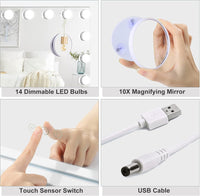 Dripex Hollywood Vanity Mirror with Lights, 50×42cm Large Lighted Makeup Mirror with 14 Dimmable LED Bulbs, USB Cable, Touchscreen Control, Cosmetic Tabletop Mirror for Bedroom, Dressing Room(White)