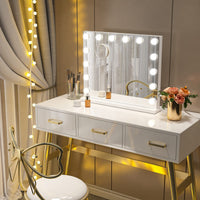 Dripex Hollywood Vanity Mirror with Lights, 50×42cm Large Lighted Makeup Mirror with 14 Dimmable LED Bulbs, USB Cable, Touchscreen Control, Cosmetic Tabletop Mirror for Bedroom, Dressing Room(White)