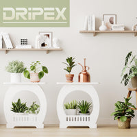 Dripex 2-Tier Side End Table with Storage Shelf Basket, White Small Bedside Table, Slim Arch Narrow Nightstand Small Spaces for Living Room, Bedroom, Bathroom, Balcony