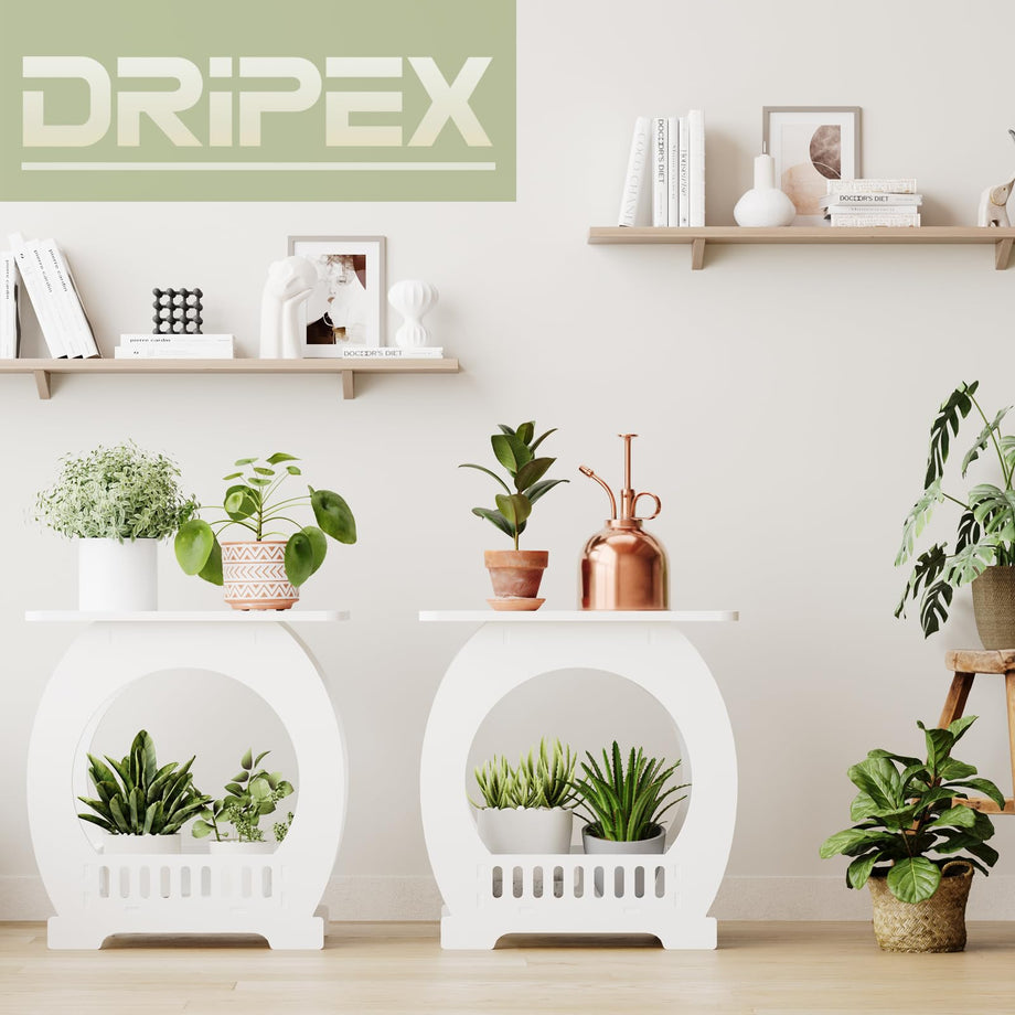 Dripex 2-Tier Side End Table with Storage Shelf Basket, White Small Bedside Table, Slim Arch Narrow Nightstand Small Spaces for Living Room, Bedroom, Bathroom, Balcony