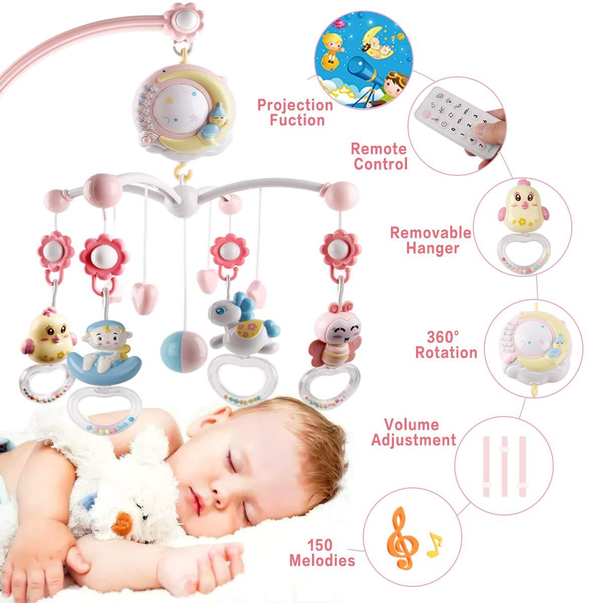 Baby Musical Crib Bed Bell Cot Mobile Moon & Star Dream Light Nusery Lullaby Toy