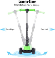 YOLEO Kids Three Wheel Kick Scooter with Removable Seat, LED Flashing Wheels, Height Adjustable Scooter