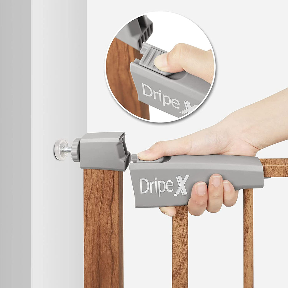 Dripex Stair Gate for Baby and Pet, Baby Safety Gate Pressure Fit, Metal Safety Gate for Doors and Stairs, Adjustable 75 cm - 82cm, One-Handed Operation, Auto Close Baby Gate, Wood Pattern Color