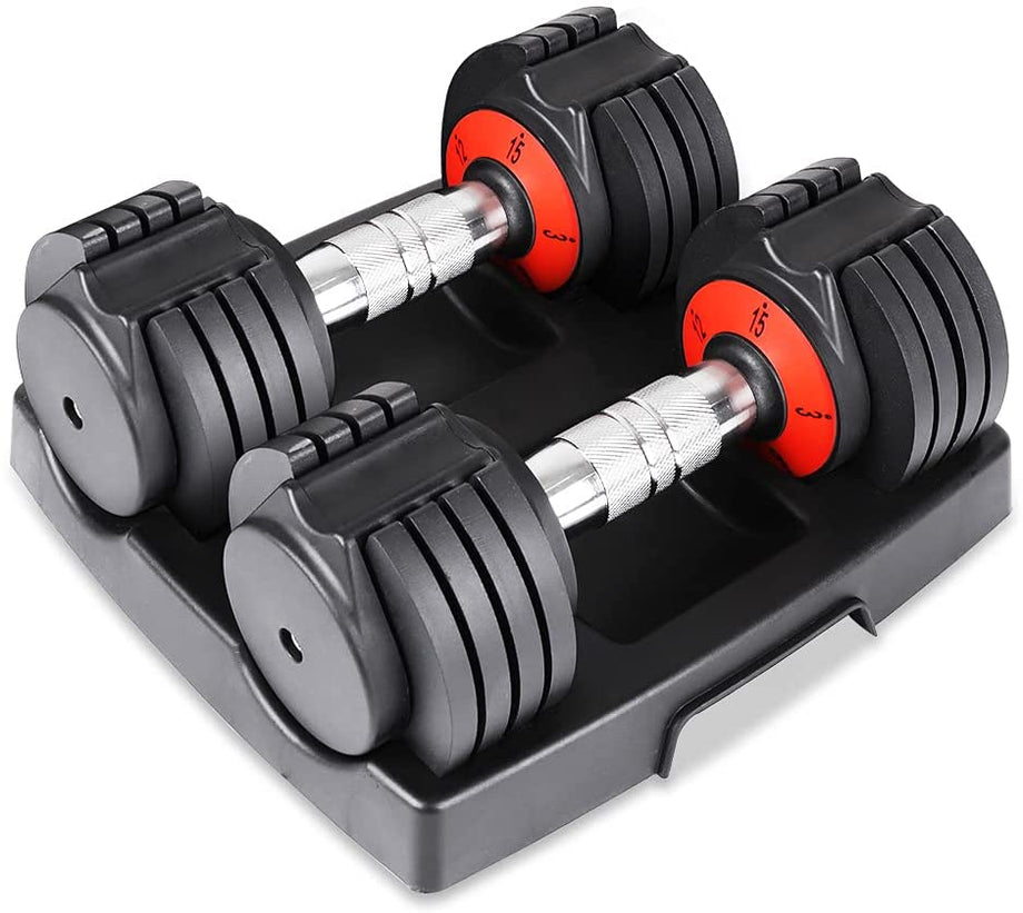 Dripex 10-level Adjustable Dumbbells Fast Adjust Weight by Turning Handle for Full Body Workout Fitness