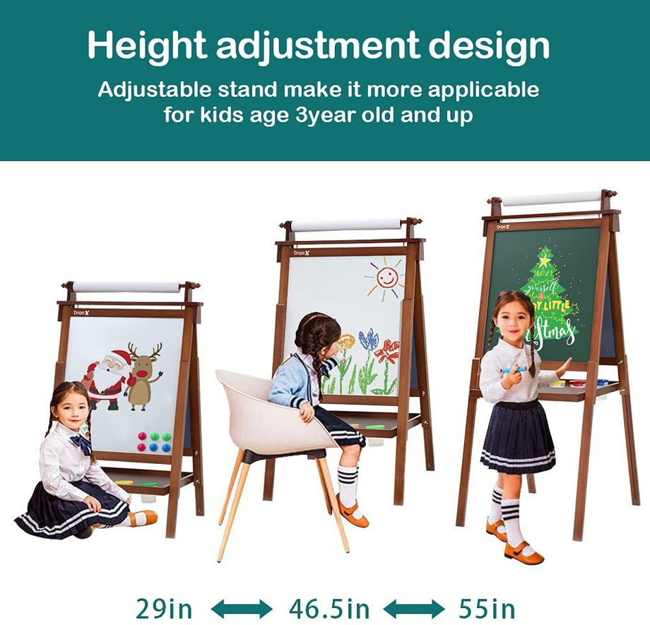 Dripex Kids Easel Double Sided Painting Chalkboard and Magnetic Board with Paper Roller for Children