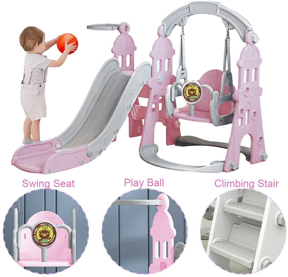 iropro Baby Swing and Slide Set ,Indoor Climbing Frame for Toddlers with Basketball Hoop and Ball
