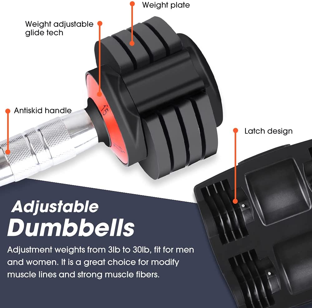 Dripex 10-level Adjustable Dumbbells Fast Adjust Weight by Turning Handle for Full Body Workout Fitness