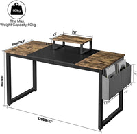 Dripex Computer Desk Industrial Writing Desk with Monitor Stand 47in Computer PC Laptop Table with Storage Bag and Hook for Home Office