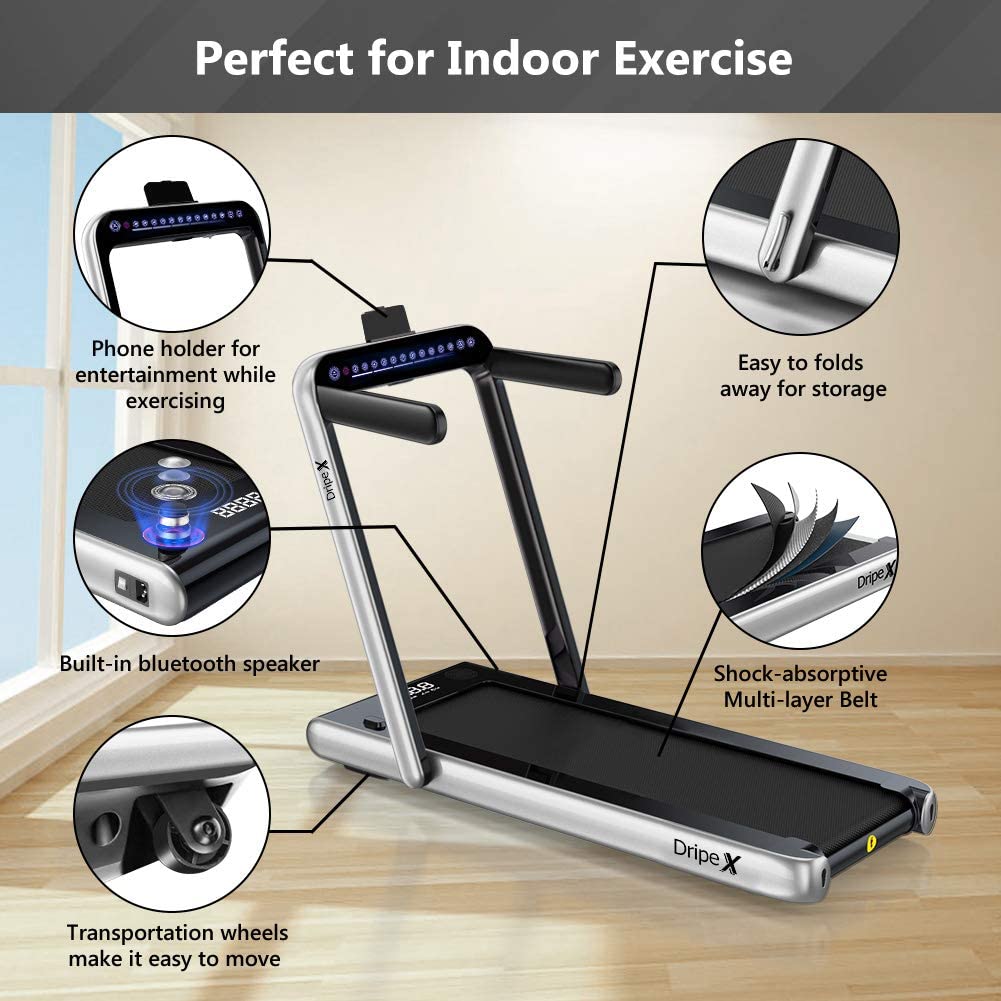 A folding treadmill is one where the running deck pivots up and locks so it takes up less space when you aren't using it.