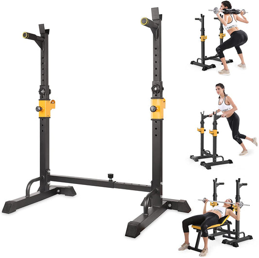 Dripex Squat Rack Stand Home Gym, Adjustable Bench Press Rack, Solid Steel Barbell Rack with Dip Bar Station, Multi-Function Weight Lifting Rack Stand Max 550LBS