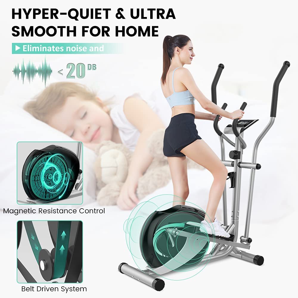 Dripex Elliptical Cross Trainer (2021 New Version), 8 Level Magnetic Resistance Elliptical Machine for Home Use w/ 6KG Flywheel, Pulse Rate Grips, LCD Monitor, iPad & Bottle Holder
