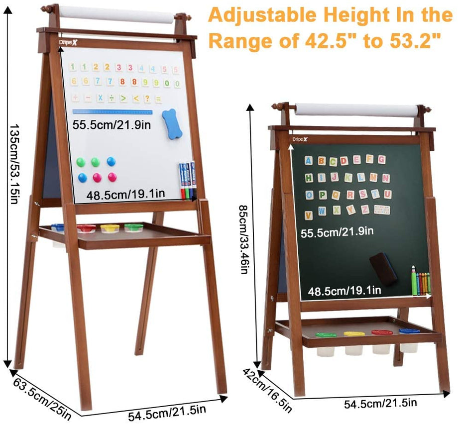 Dripex Kids Easel Double Sided Painting Chalkboard and Magnetic Board with Paper Roller for Children