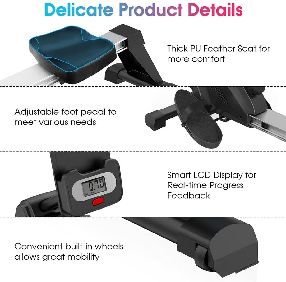 Dripex Magnetic Rowing Machine for Home Use & Cardio Training Rower with Aluminum Slide Rail, 16 Adjustable Resistance & LCD Monitor (2021 Upgrade Version)