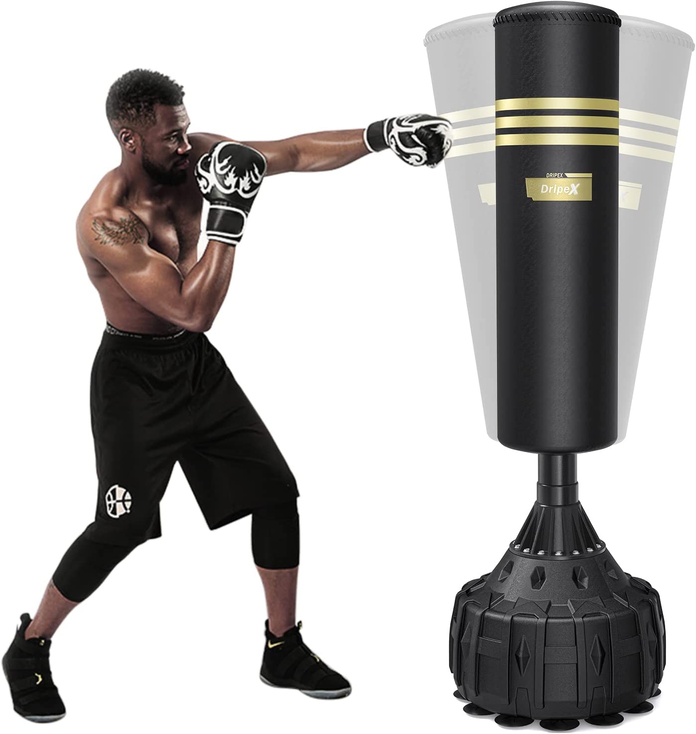 Free Standing Punch Bag Heavy Duty Freestanding Boxing Bag Suction Cups Stable Pedestal Standing Punching Bag MMA Muay Thai Kickboxing Home Gym Training