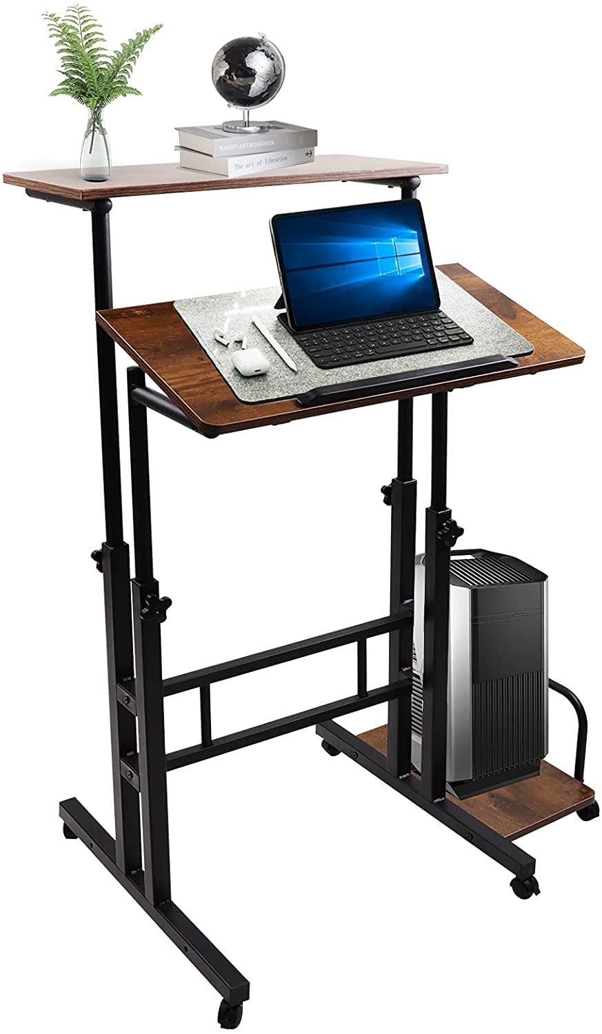 Dripex Sit-Stand Desk Height-Adjustable Computer Desk Rolling Mobile Office Writing Table Riser Standing Workstation with Wheels for Home Office