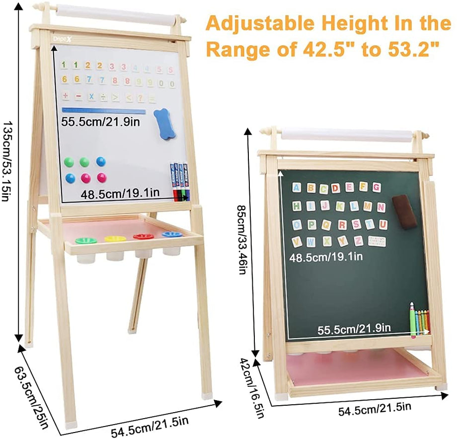 Dripex Kids Easel Double Sided Painting Chalkboard and Magnetic Board with Paper Roller for Children