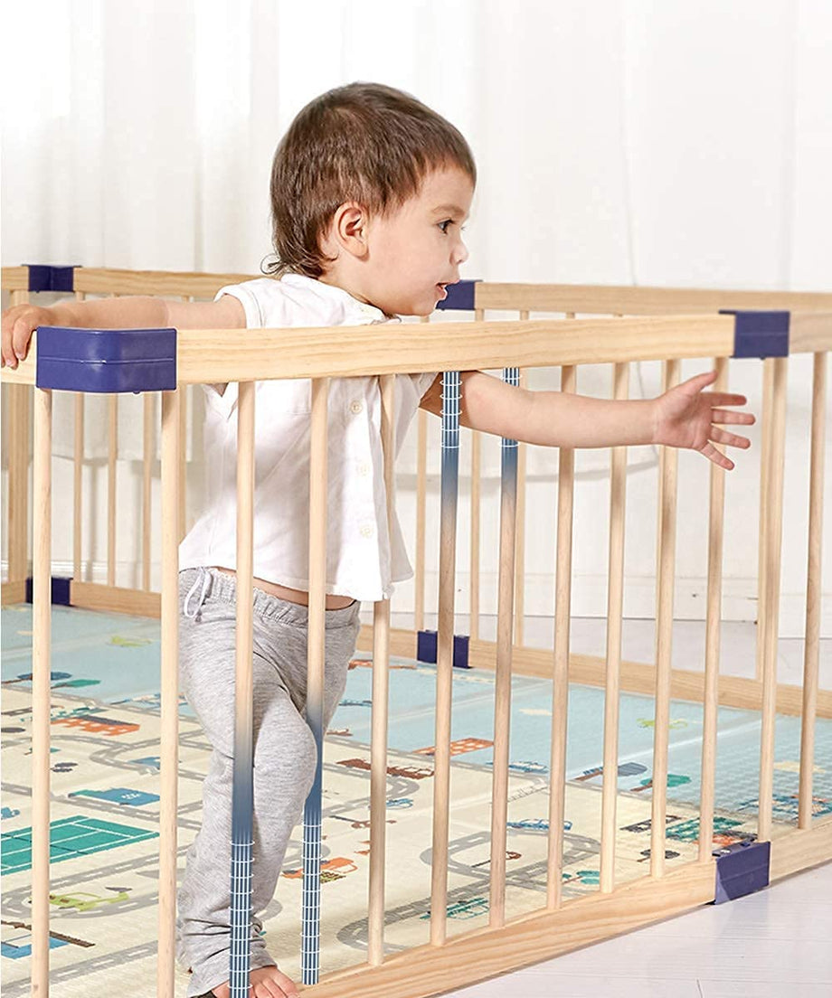 Dripex 204 x 104cm Wooden Baby Playpen, 6 Panels Large Play Fence for Toddlers, Kids Hexagonal Rectangle Activity Center Safety Play Yard with Lockable Door for Indoor and Outdoor (100cm x 6 Panels)