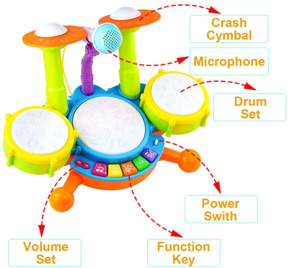 Kids Drum Kit Toy Drum Set Baby Musical Instruments for Toddlers Nursery Rhymes Electronic for Children Kid Boys Girls 3 4 5 Year Olds