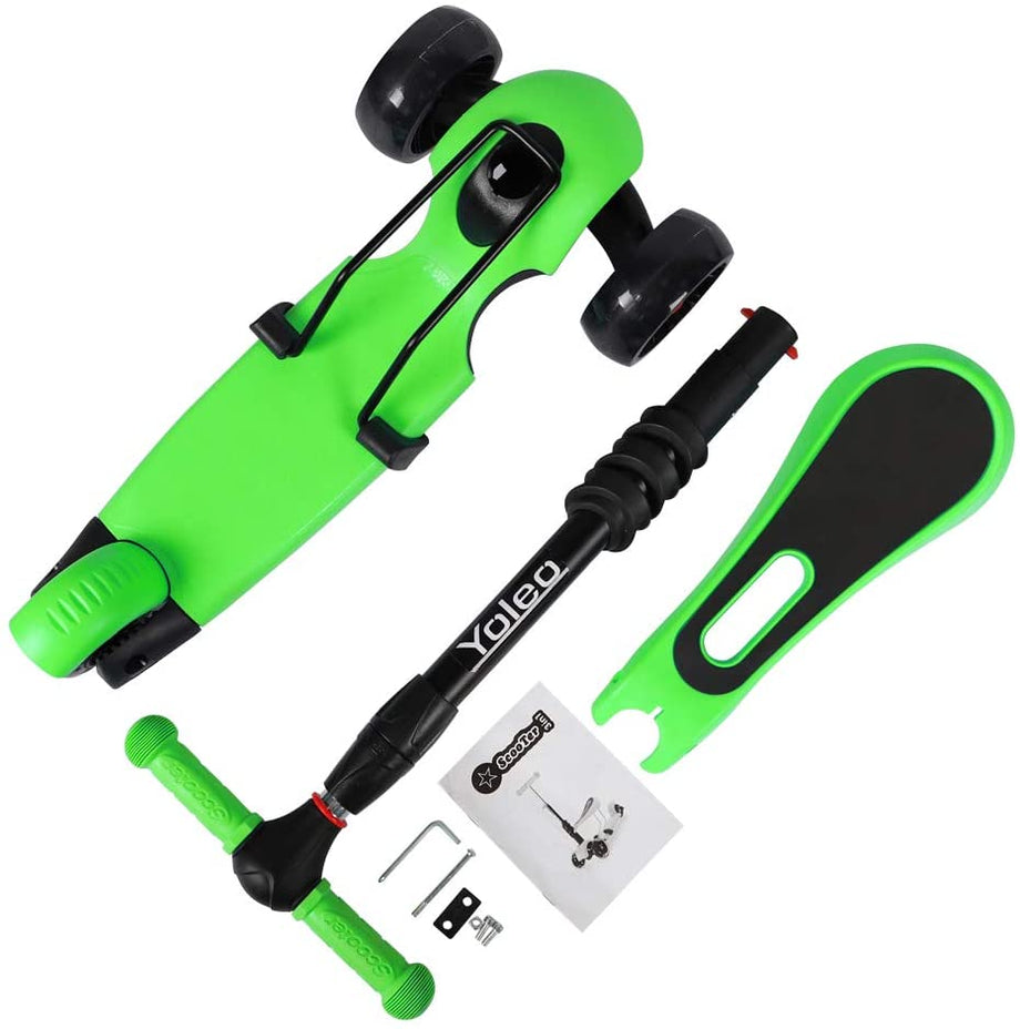 YOLEO Kids Three Wheel Kick Scooter with Removable Seat, LED Flashing Wheels, Height Adjustable Scooter