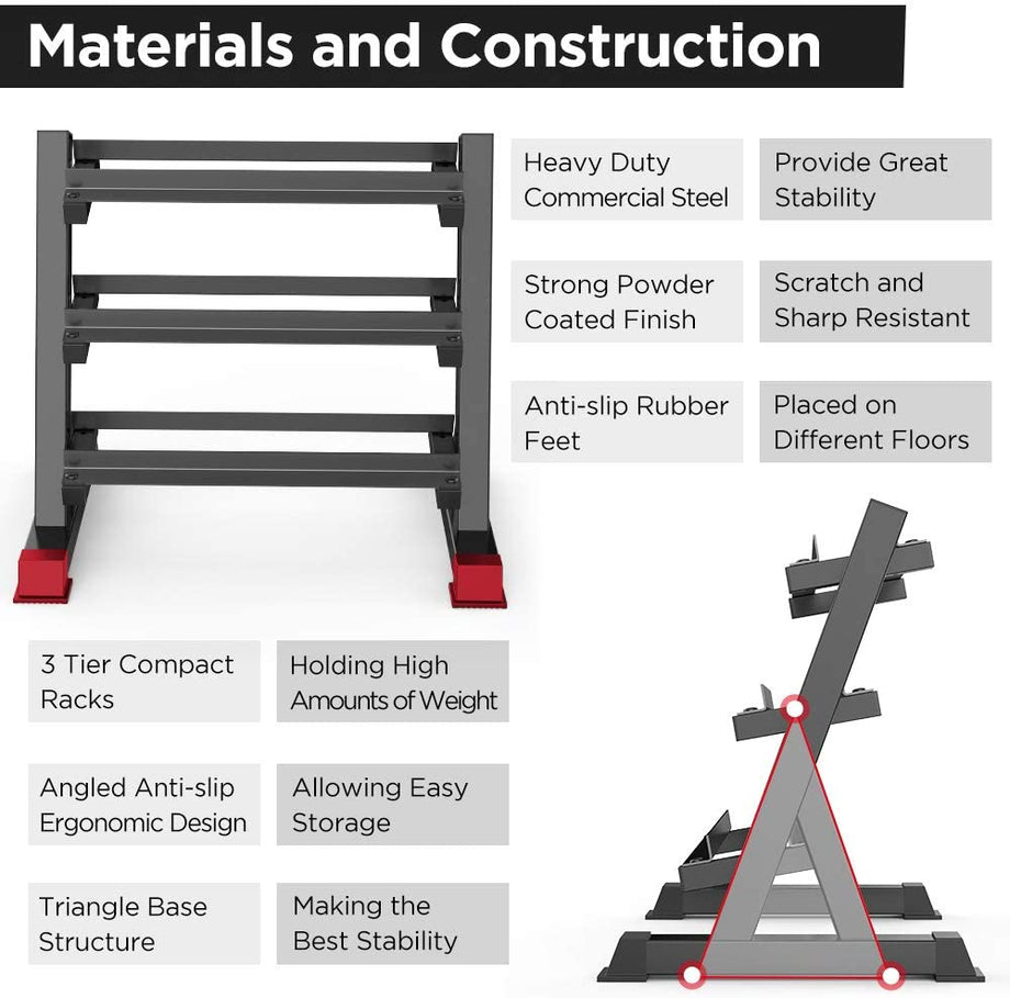 Dripex 3 Tier Heavy Duty Dumbbell Rack for Home Gym Weight Rack Dumbbell Storage Stand Holder