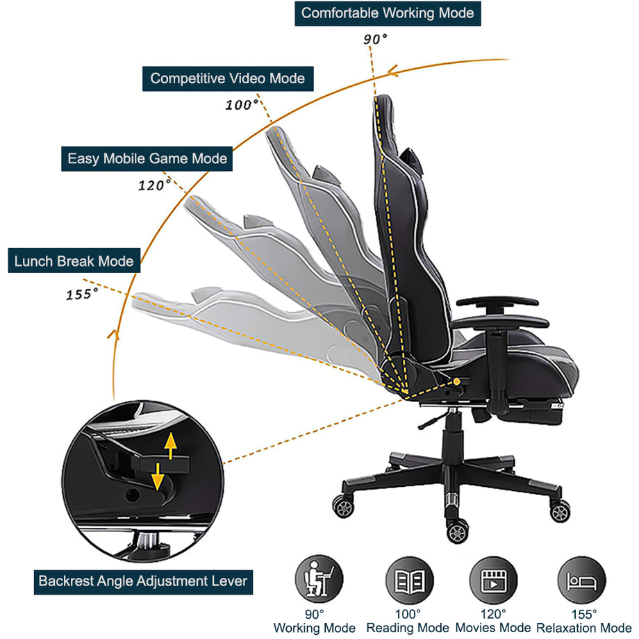 Bigzzia Gaming Chair - Ergonomic Office Chair (with footrest)